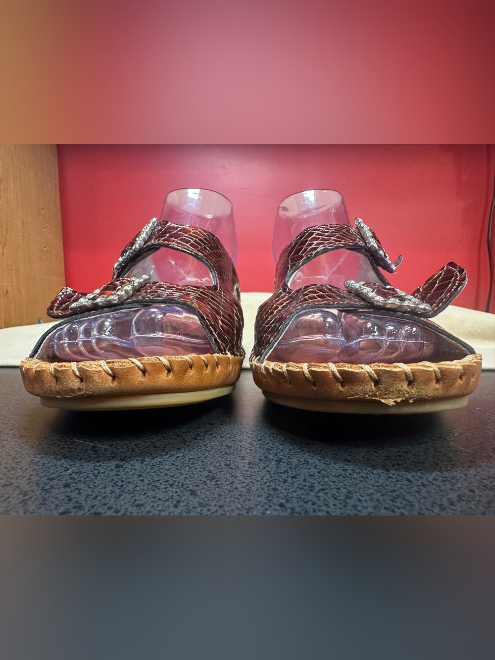 La Plume Croc Embossed Leather Slide Sandals Adj Strap Women’s Sz Eu41/US10.5-11 - Picture 5 of 15
